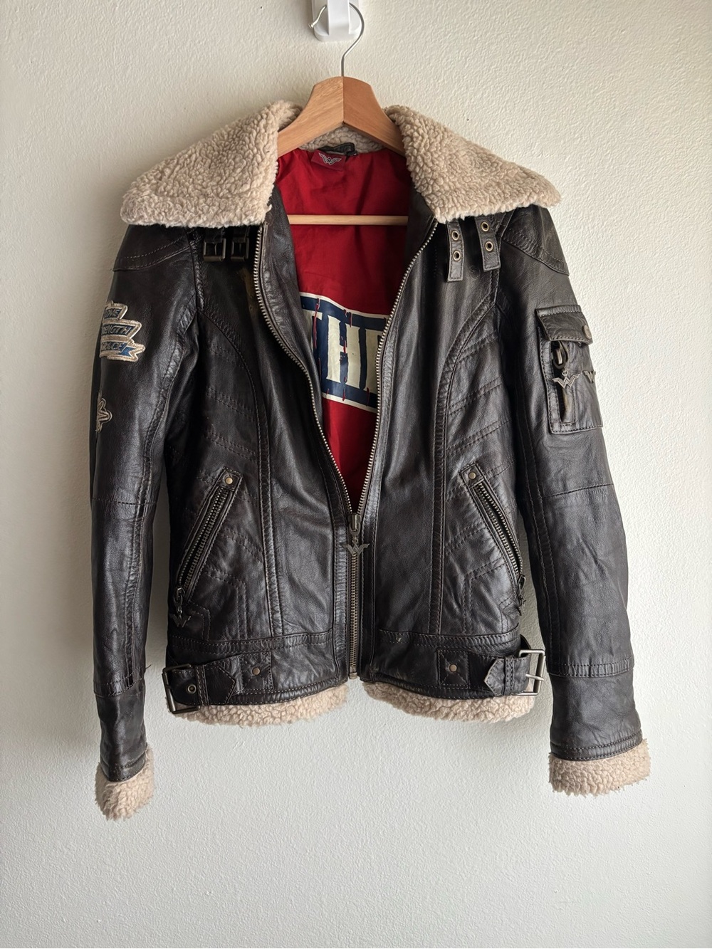 Gipsy by Mauritius Wonder Woman Lamb Leather Sherpa Moto/Aviator Jacket XS